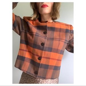 NWT RITA ROW Plaid Orange & Brown Cropped Jacket